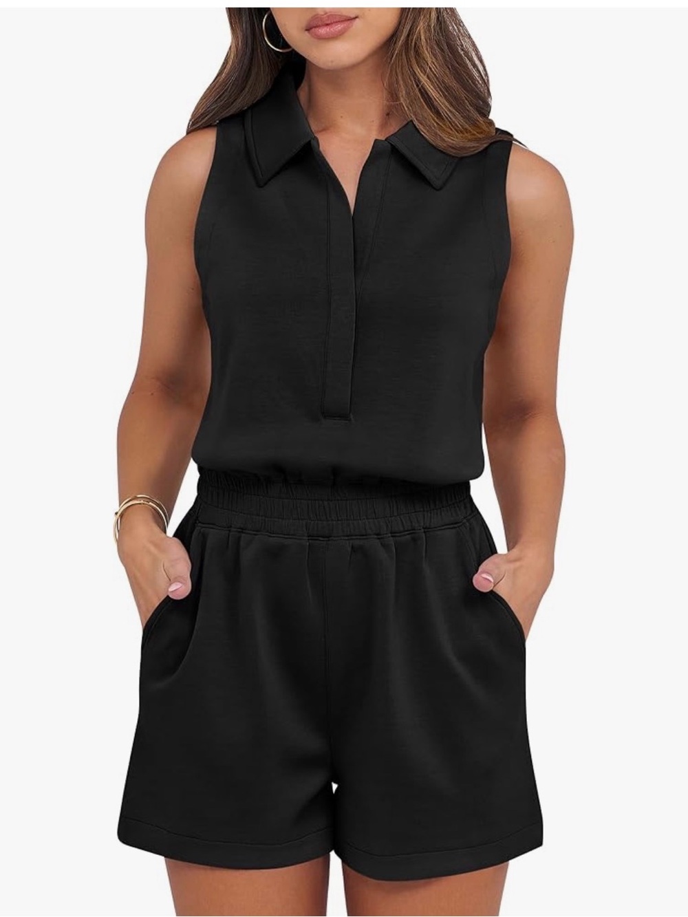 Sleeveless Black Collared Romper
